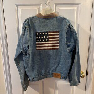 Vintage Polo Ralph Lauren Blue Denim American Flag Jacket w/ Corduroy Collar ~ M